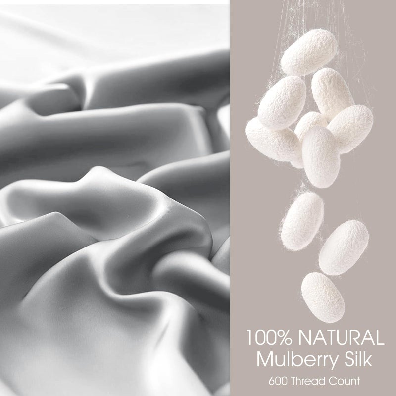 WLOSJ 100% Silk Pillowcase for Hair and Skin Toddler Size 2 Pack Mulberry Silk Pillow Case 14 x 19 Inches Highest 6A Silk Kids/Travel Pillow Cover Soft Breathable Cooling Hidden Zipper, Light Grey - Image 2